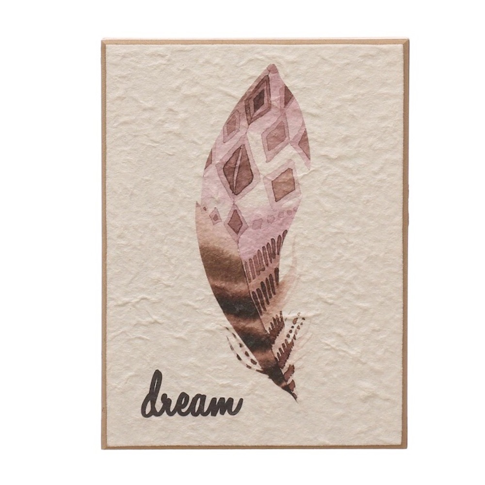 Feather with “Dream” Textured Tabletop Wood Block Sign